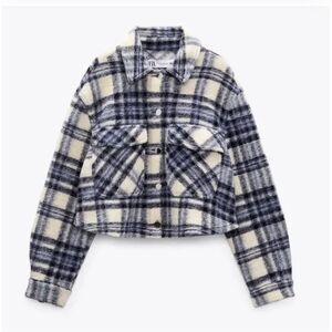 Zara Cropped blue and white Soft Flannel Jacket size M